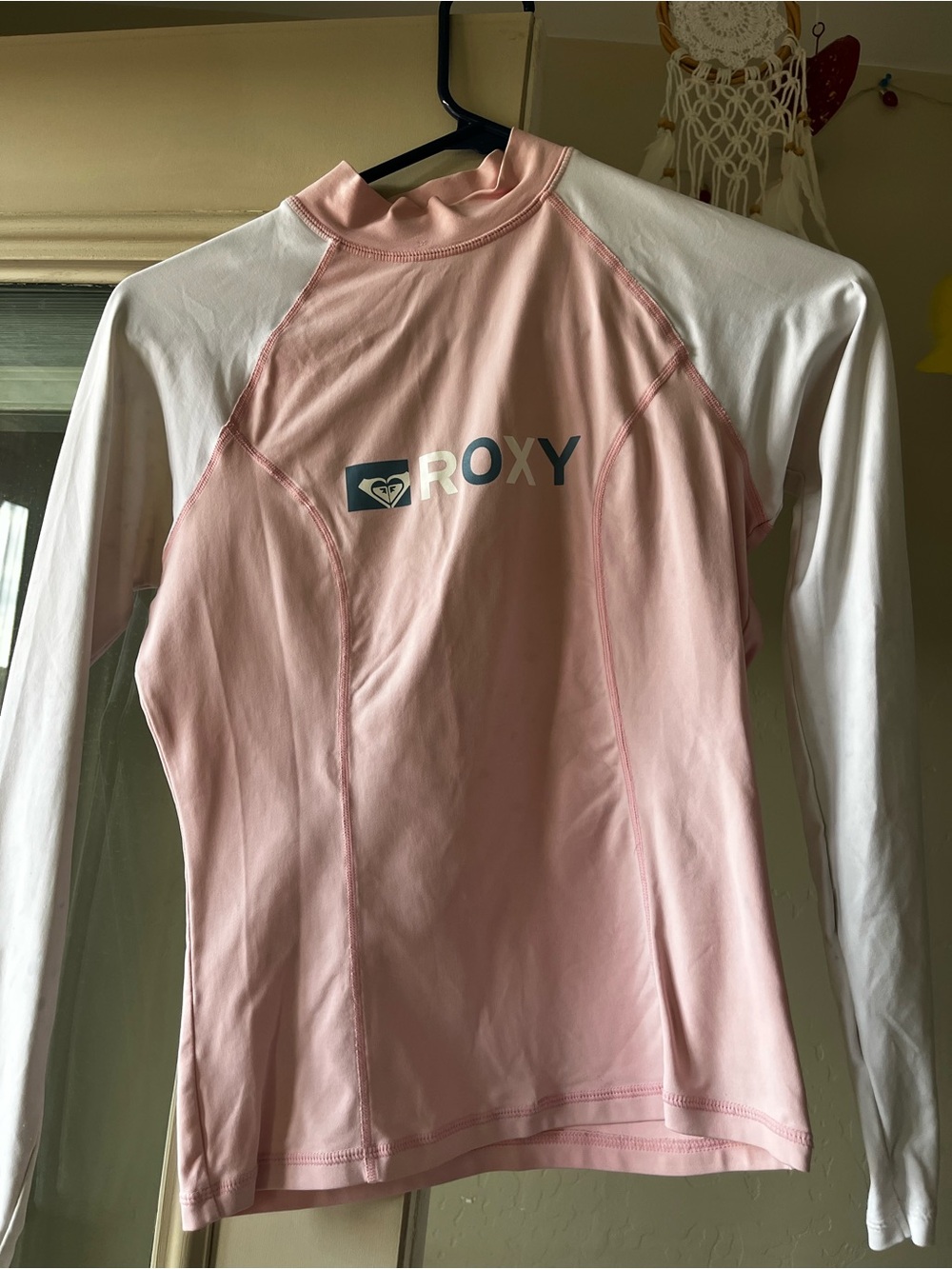 Roxy Pink and White Long Sleeve Swim Top